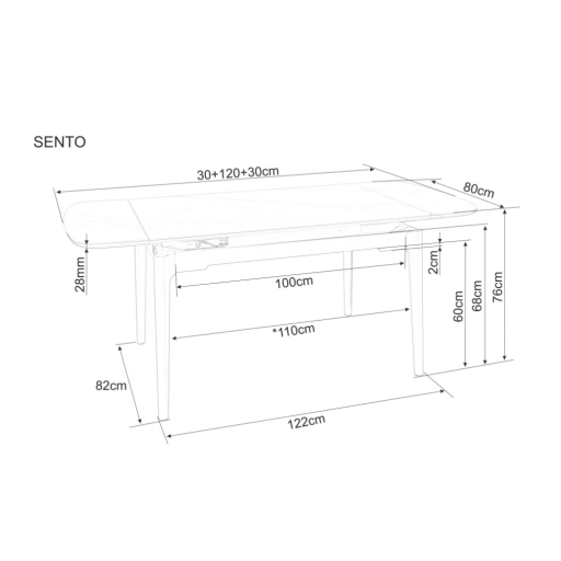 Sento bővíthető étkezőasztal fehér/fekete 120-180cm