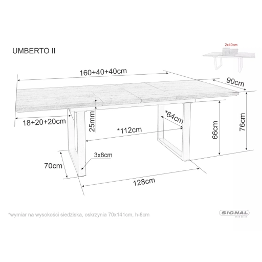 Umberto II étkezőasztal 160-240 cm