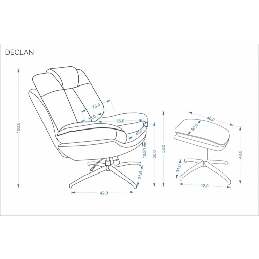 Declan 360 fokban forgatható relaxfotel lábtartóval szürke