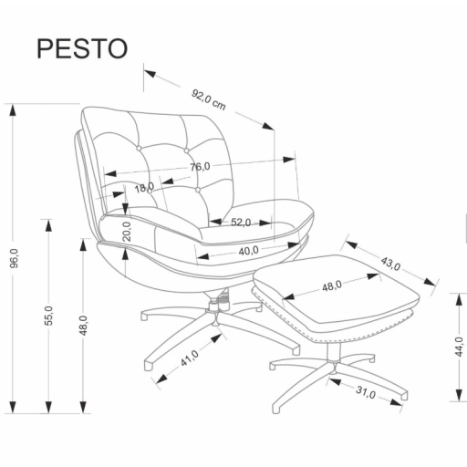 PESTO hintázható fotel puffal szürke