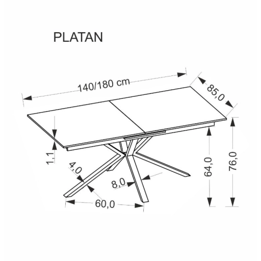 Platan bővíthető étkezőasztal fehér 140-180cm