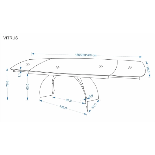 Vitrus bővíthető étkezőasztal travertin 180-260 cm