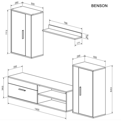 Benson 4 részes nappali szett kézműves tölgy, fekete