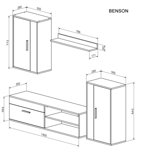 Benson 4 részes nappali szett kézműves tölgy, kasmír