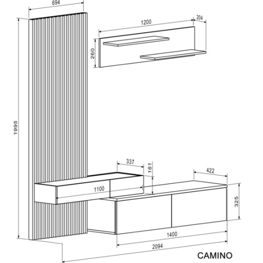 CAMINO szett kézműves tölgy, fekete