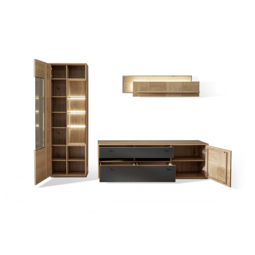 Valencia üveges tároló tölgy, antracit 64 x 207 cm