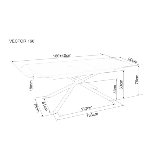 Vector bővíthető étkezőasztal fekete 160-200cm