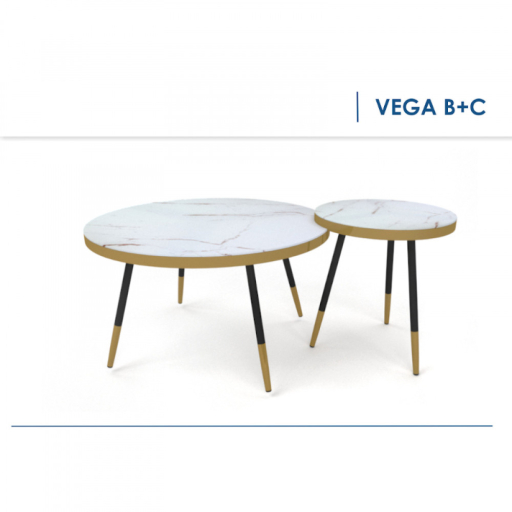 Vega C lerakóasztal 45cm Fehér márvány - Fekete