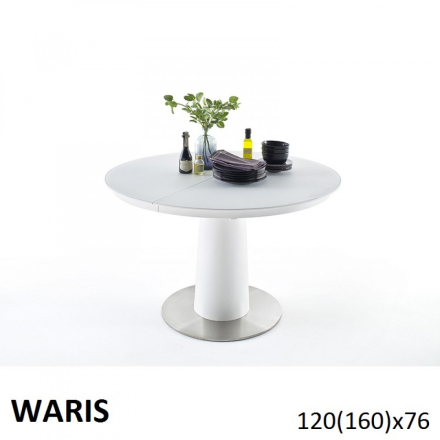 Waris Matt Fehér Lakkozott MDF-Üveg Bővíthető Étkezőasztal 120-160cm