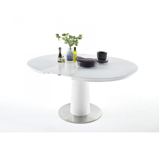 Waris Matt Fehér Lakkozott MDF-Üveg Bővíthető Étkezőasztal 120-160cm