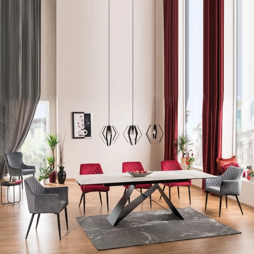 Westin III fekete bővíthető étkezőasztal márvány hatású asztallappal 160-240cm