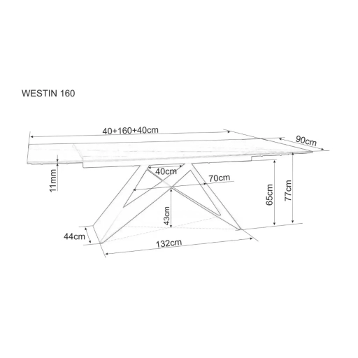 Westin III fekete bővíthető étkezőasztal márvány hatású asztallappal 160-240cm