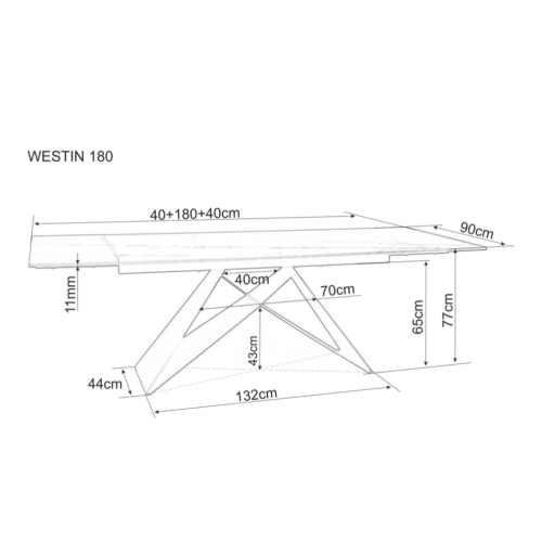 Westin III fekete bővíthető étkezőasztal márvány hatású asztallappal 180-260cm