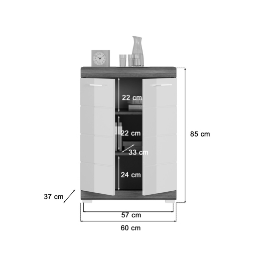 Scout 2 ajtós komód fehér magasfényű 60 cm