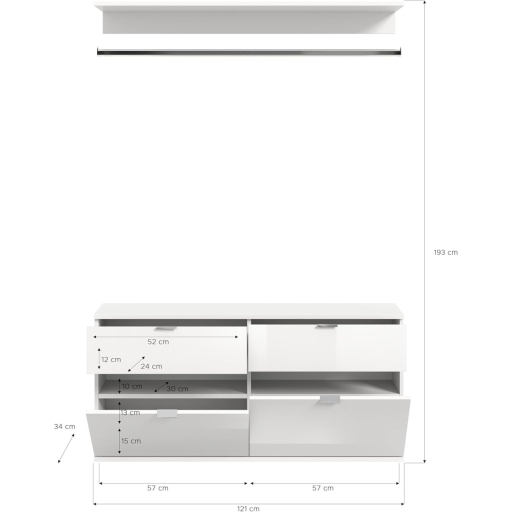 Project X  széles 2 ajtós komód fali polccal és akasztóval