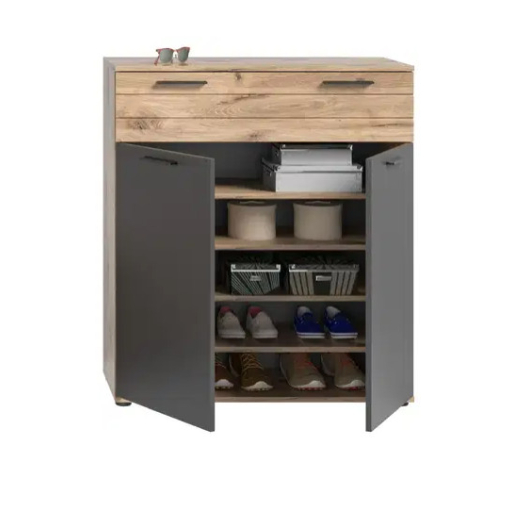 Mason 2 ajtós, 1 fiókos cipősszekrény nox tölgy - bazaltszürke