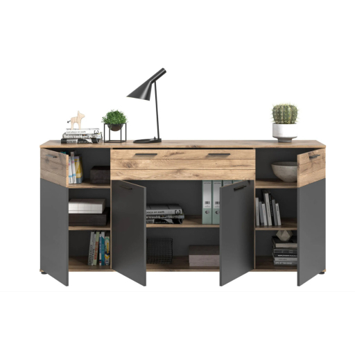 Mason 4 ajtós, 1 fiókos komód nox tölgy - bazaltszürke