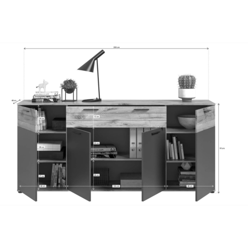 Mason 4 ajtós, 1 fiókos komód nox tölgy - bazaltszürke