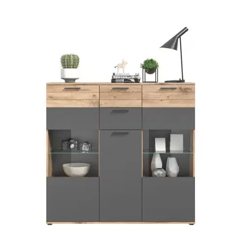 Mason 3 ajtós tálalószekrény nox tölgy - bazaltszürke