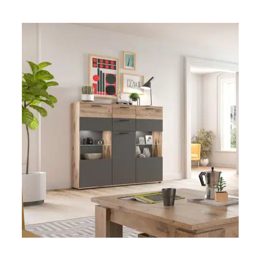 Mason 3 ajtós tálalószekrény nox tölgy - bazaltszürke