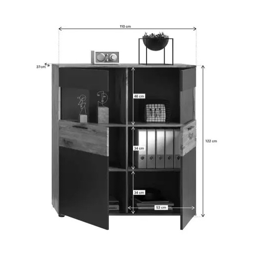 Mason alacsony tálalószekrény nox tölgy - bazaltszürke