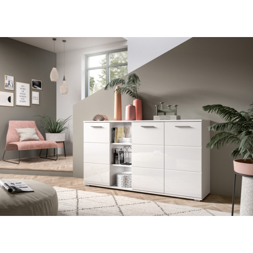 Prego 3 ajtós 3 polcos komód fehér