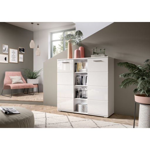 Prego 2 ajtós 4 polcos komód fehér