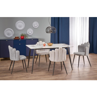   EMILIO 140 cm asztal, fehér márvány asztallappal, fekete lábakkal