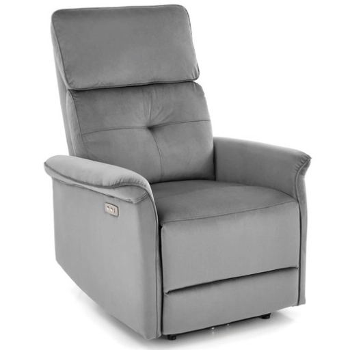 SEMIR sötétzöld karosszék elektromos dönthető funkcióval / USB csatlakozóval