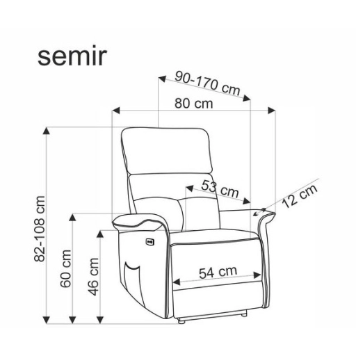 SEMIR sötétzöld karosszék elektromos dönthető funkcióval / USB csatlakozóval