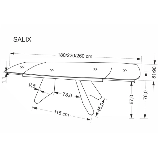 Salix bővíthető étkezőasztal 180-260 cm