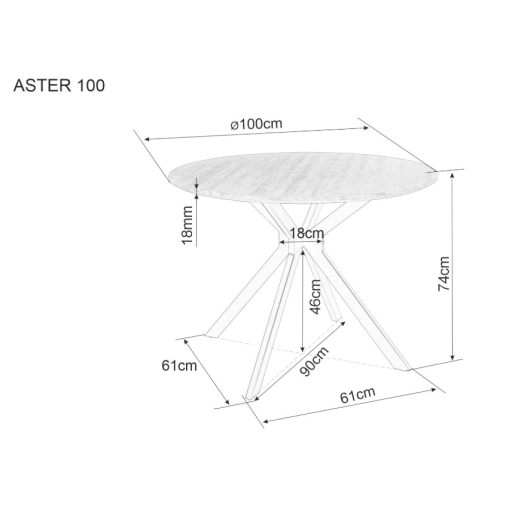 Aster étkezőasztal tölgy fekete 100cm